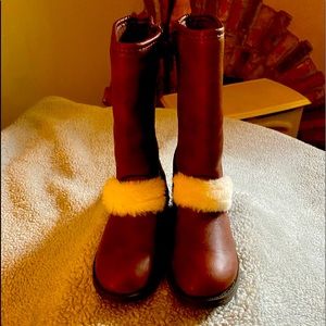 Toddler cognac and fake fur riding boots